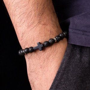 Cross Stretch Bracelet Black Volcano Rock